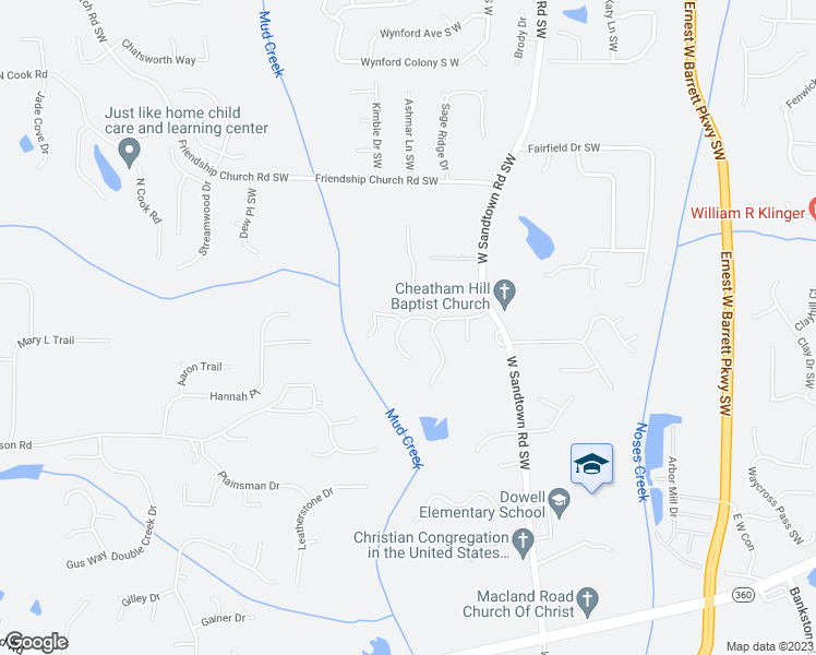 map of restaurants, bars, coffee shops, grocery stores, and more near 2917 Pendleton Lane Southwest in Marietta