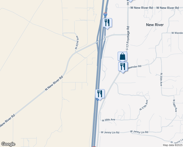map of restaurants, bars, coffee shops, grocery stores, and more near 46633 North 41st Avenue in New River