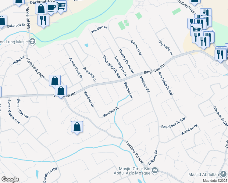 map of restaurants, bars, coffee shops, grocery stores, and more near 1237 McPherson Lane in Norcross