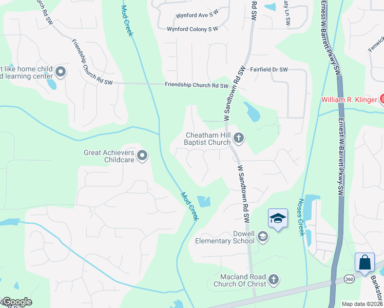 map of restaurants, bars, coffee shops, grocery stores, and more near 2917 Pendleton Lane Southwest in Marietta