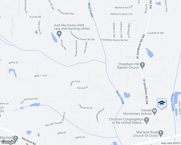 map of restaurants, bars, coffee shops, grocery stores, and more near 1809 Hannah Place in Powder Springs