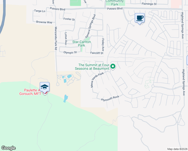 map of restaurants, bars, coffee shops, grocery stores, and more near 1455 Rocky Mountain Park in Beaumont