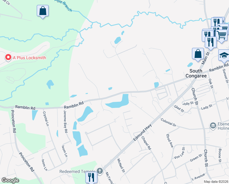map of restaurants, bars, coffee shops, grocery stores, and more near 685 Ramblin Road in West Columbia
