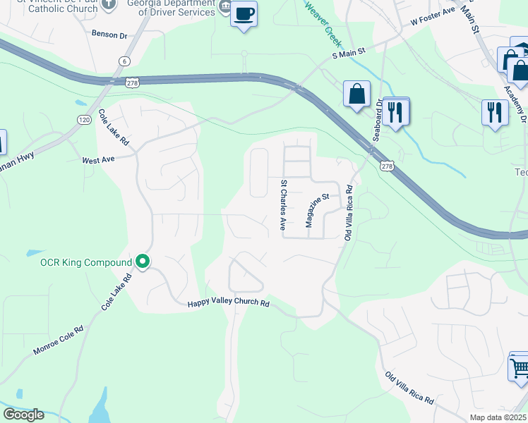 map of restaurants, bars, coffee shops, grocery stores, and more near 105 Cole Creek Drive in Dallas
