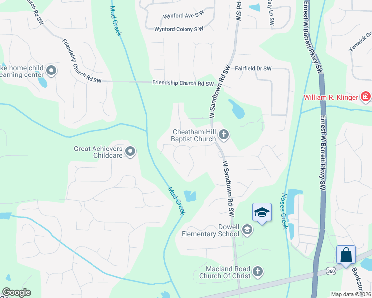 map of restaurants, bars, coffee shops, grocery stores, and more near 2864 Carnegie Way Southwest in Marietta