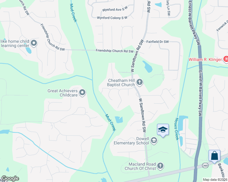 map of restaurants, bars, coffee shops, grocery stores, and more near 2864 Carnegie Way Southwest in Marietta