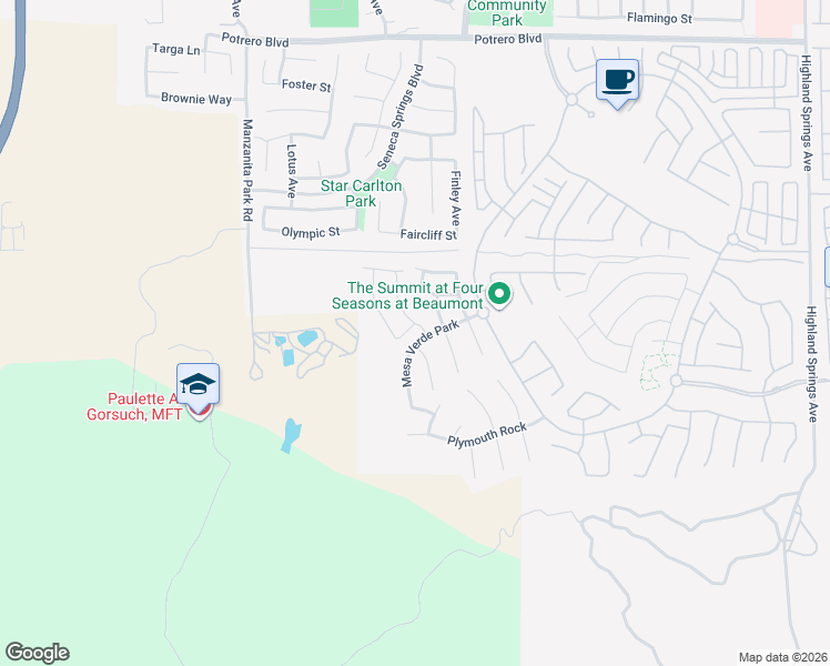 map of restaurants, bars, coffee shops, grocery stores, and more near 1455 Rocky Mountain Park in Beaumont