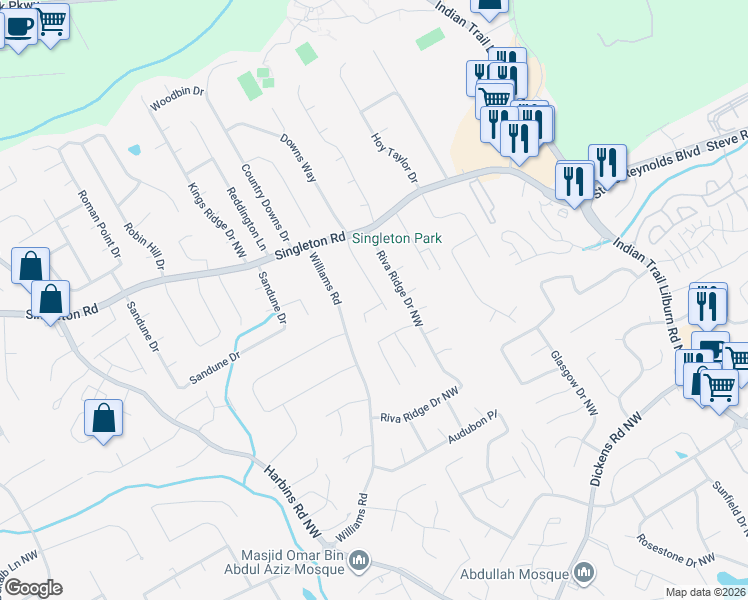 map of restaurants, bars, coffee shops, grocery stores, and more near 1188 Seattle Slew Lane Northwest in Norcross