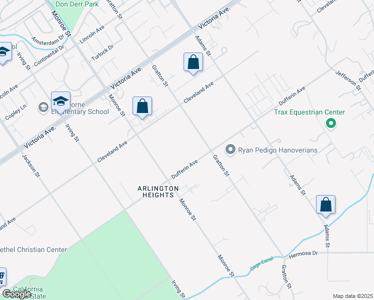 map of restaurants, bars, coffee shops, grocery stores, and more near 8615 Dufferin Avenue in Riverside