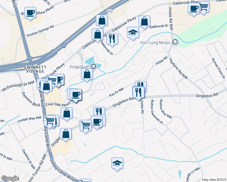 map of restaurants, bars, coffee shops, grocery stores, and more near 5901 Kay Drive Northwest in Norcross