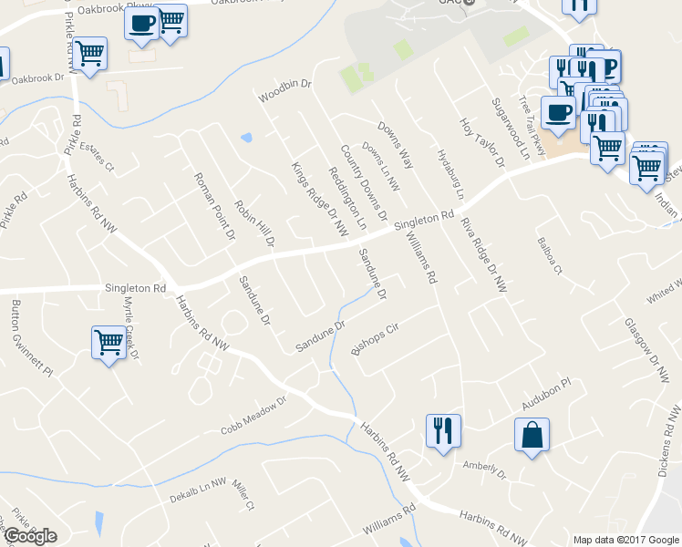 map of restaurants, bars, coffee shops, grocery stores, and more near 1237 McPherson Lane in Norcross