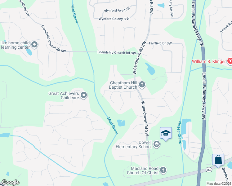 map of restaurants, bars, coffee shops, grocery stores, and more near 2864 Carnegie Way Southwest in Marietta