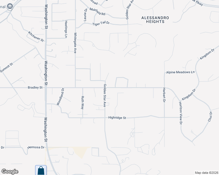 map of restaurants, bars, coffee shops, grocery stores, and more near Bradley Street in Riverside