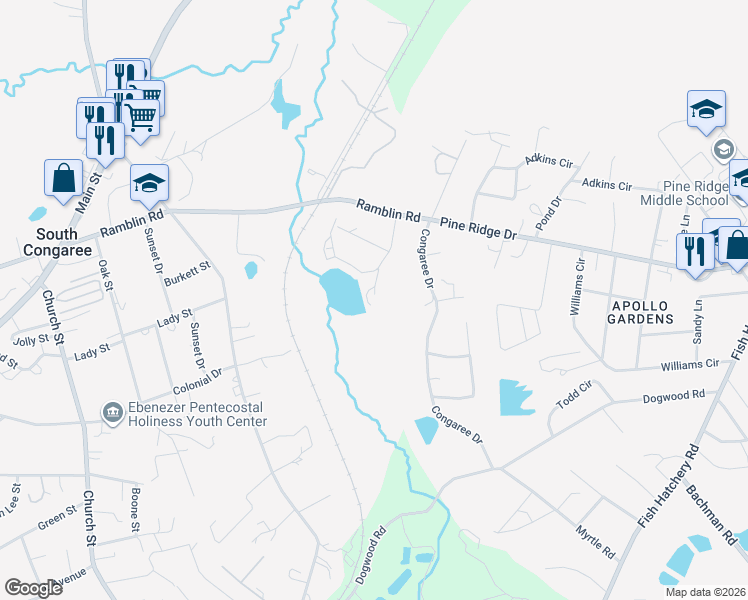 map of restaurants, bars, coffee shops, grocery stores, and more near 1512 Anthony Drive in West Columbia