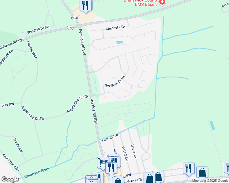 map of restaurants, bars, coffee shops, grocery stores, and more near 1253 Seaside Rd SW in Ocean Isle Beach