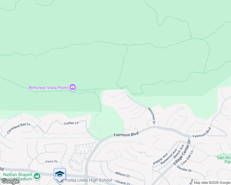 map of restaurants, bars, coffee shops, grocery stores, and more near 3685 Blue Gum Drive in Yorba Linda