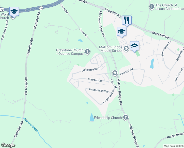 map of restaurants, bars, coffee shops, grocery stores, and more near 1130 Arlington Place in Bogart