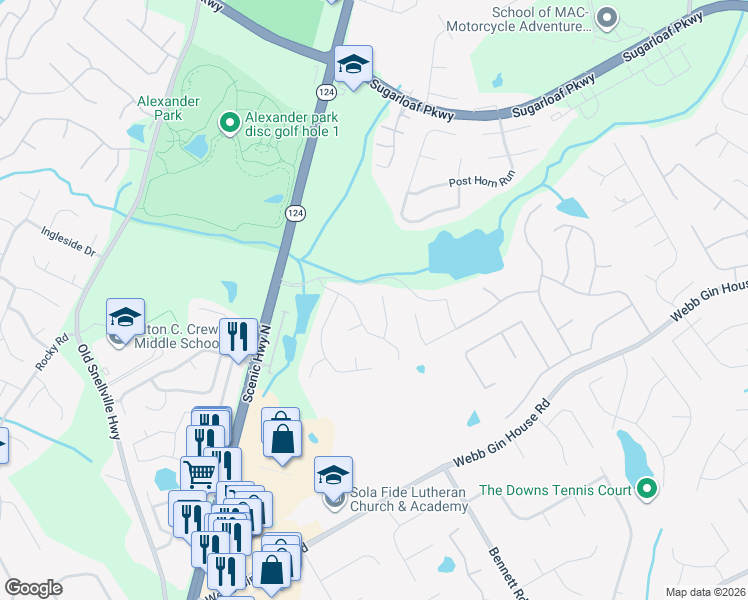 map of restaurants, bars, coffee shops, grocery stores, and more near 1029 Shady Spring Court in Lawrenceville