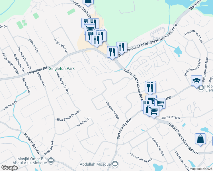 map of restaurants, bars, coffee shops, grocery stores, and more near 5062 Cold Springs Drive Northwest in Lilburn