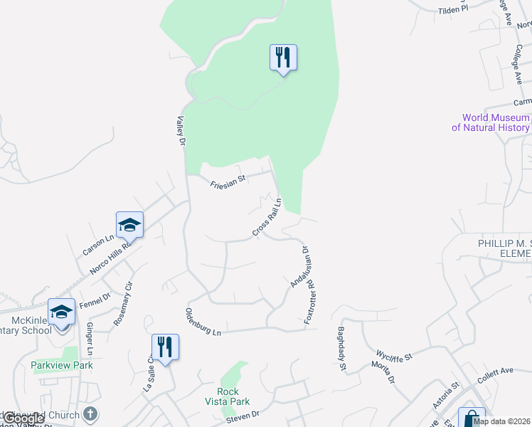 map of restaurants, bars, coffee shops, grocery stores, and more near 159 Cross Rail Lane in Norco