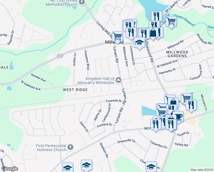 map of restaurants, bars, coffee shops, grocery stores, and more near 20 Erskine Court in Sumter