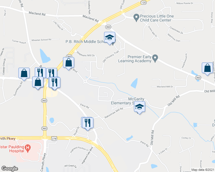map of restaurants, bars, coffee shops, grocery stores, and more near 59 Crescent Woode Drive in Dallas