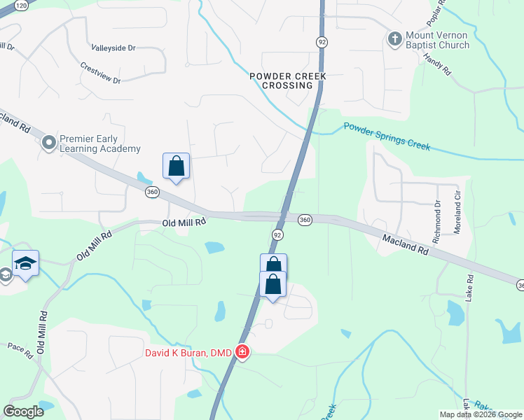 map of restaurants, bars, coffee shops, grocery stores, and more near 3479 Macland Road in Dallas