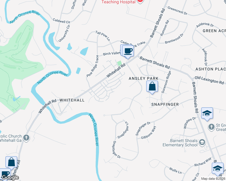 map of restaurants, bars, coffee shops, grocery stores, and more near 147 Foreman Drive in Athens