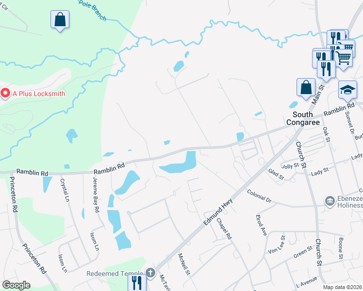 map of restaurants, bars, coffee shops, grocery stores, and more near 685 Ramblin Road in West Columbia
