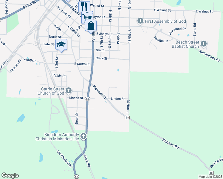 map of restaurants, bars, coffee shops, grocery stores, and more near 104 Deercreek Lane in Gurdon