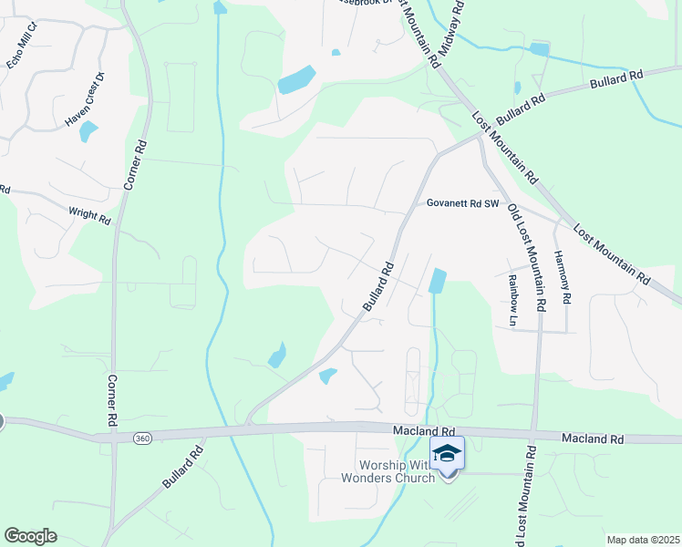 map of restaurants, bars, coffee shops, grocery stores, and more near 1835 Penrose Court in Powder Springs