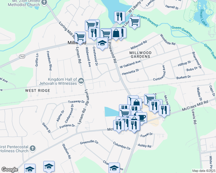 map of restaurants, bars, coffee shops, grocery stores, and more near 1971 Essex Drive in Sumter