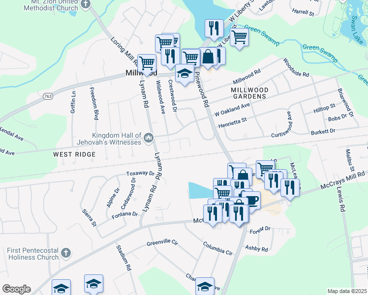 map of restaurants, bars, coffee shops, grocery stores, and more near 74 Ramsgate Court in Sumter