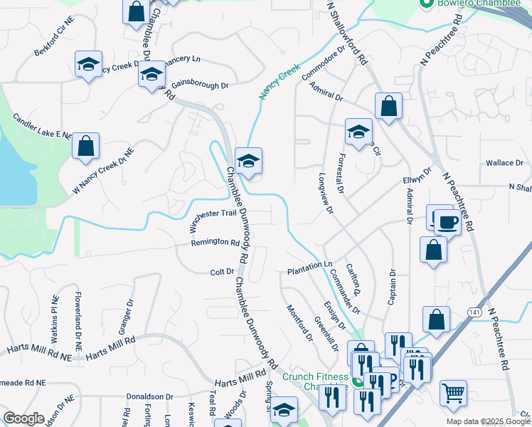 map of restaurants, bars, coffee shops, grocery stores, and more near 4011 Chamblee Dunwoody Road in Chamblee
