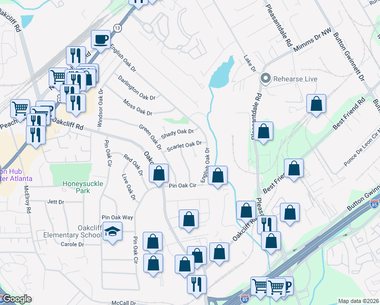 map of restaurants, bars, coffee shops, grocery stores, and more near 3980 Scarlet Oak Court in Doraville