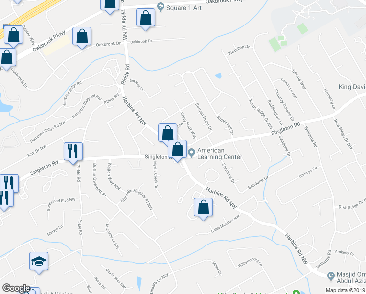 map of restaurants, bars, coffee shops, grocery stores, and more near 1257 Roman Point Drive in Norcross
