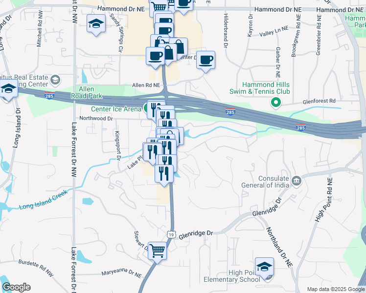 map of restaurants, bars, coffee shops, grocery stores, and more near 5641 Roswell Road Northeast in Atlanta