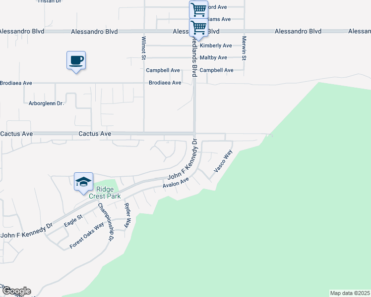 map of restaurants, bars, coffee shops, grocery stores, and more near 14579 Grandview Drive in Moreno Valley
