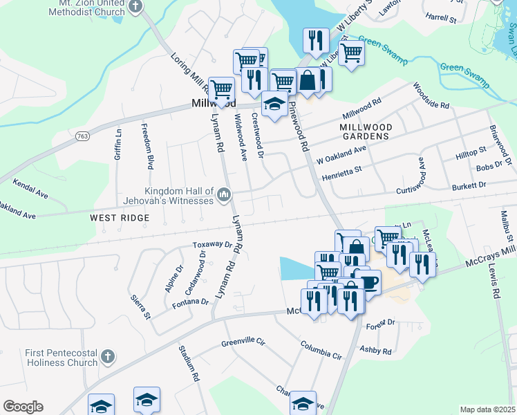 map of restaurants, bars, coffee shops, grocery stores, and more near 341 Wildwood Avenue in Sumter