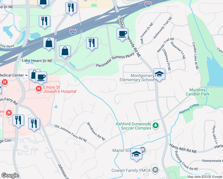 map of restaurants, bars, coffee shops, grocery stores, and more near 810 Byrnwyck Road Northeast in Atlanta