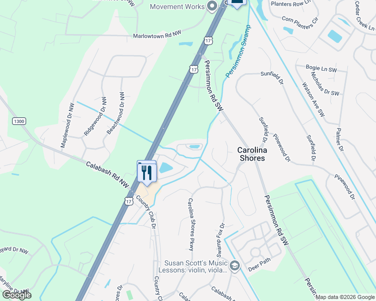 map of restaurants, bars, coffee shops, grocery stores, and more near 335 Bulkhead Bend in Calabash