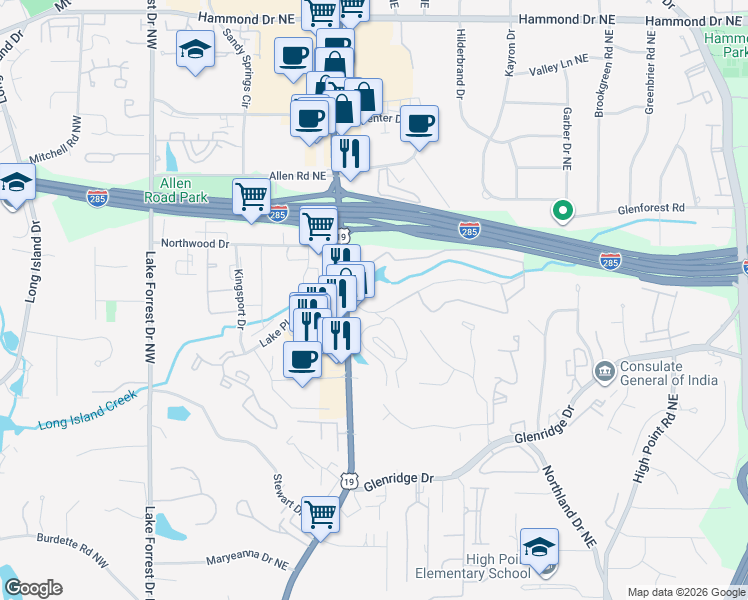 map of restaurants, bars, coffee shops, grocery stores, and more near 5641 Roswell Road in Atlanta