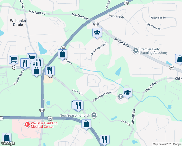 map of restaurants, bars, coffee shops, grocery stores, and more near 119 Crescent Brook Crossing in Dallas