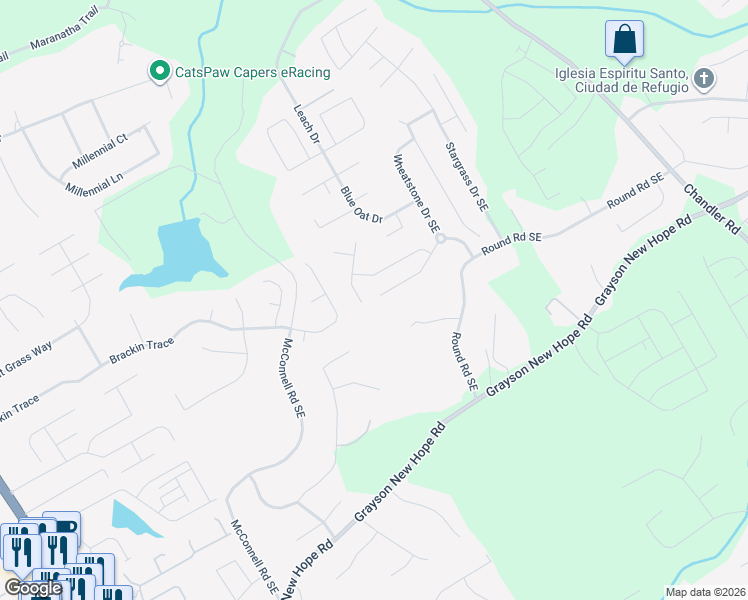 map of restaurants, bars, coffee shops, grocery stores, and more near 15 Little Barley Lane in Grayson