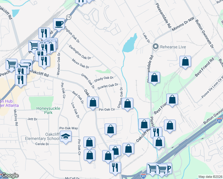 map of restaurants, bars, coffee shops, grocery stores, and more near 3980 Scarlet Oak Court in Doraville