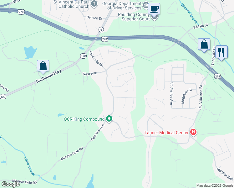 map of restaurants, bars, coffee shops, grocery stores, and more near 431 Cole Lake Road in Dallas