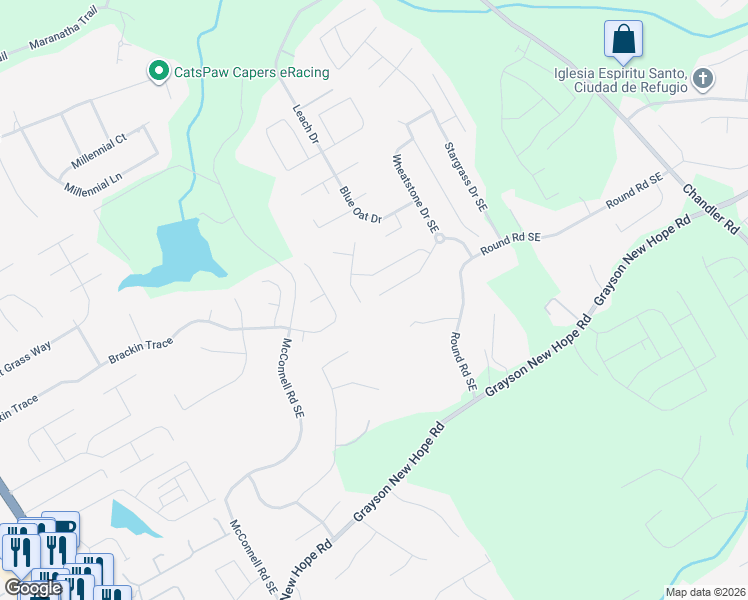 map of restaurants, bars, coffee shops, grocery stores, and more near 15 Little Barley Lane in Grayson