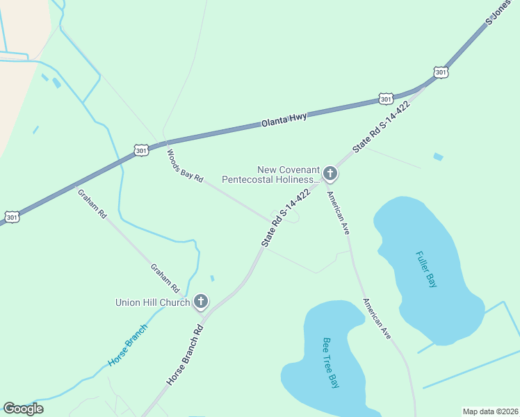 map of restaurants, bars, coffee shops, grocery stores, and more near 1074 Woods Bay Road in Turbeville