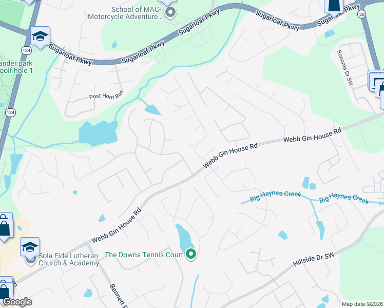 map of restaurants, bars, coffee shops, grocery stores, and more near 1255 Great Oaks Drive in Lawrenceville
