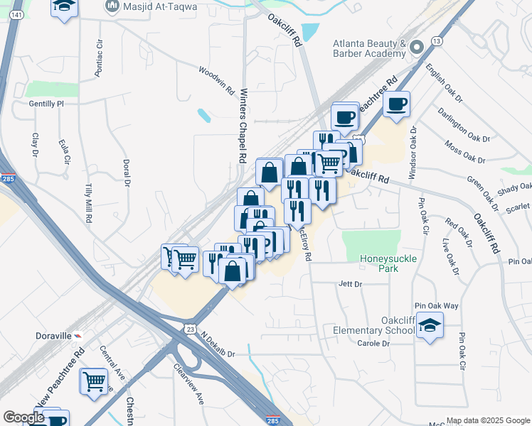 map of restaurants, bars, coffee shops, grocery stores, and more near 5706 Buford Highway Northeast in Doraville
